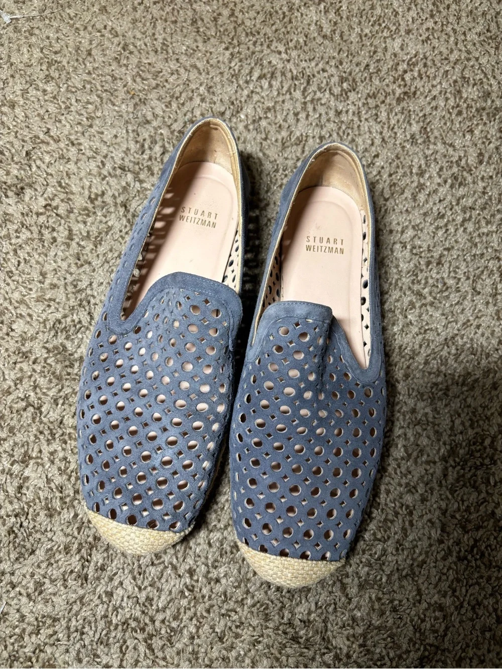 Stuart Weitzman Dusty Blue Perforated Espadrille Flats